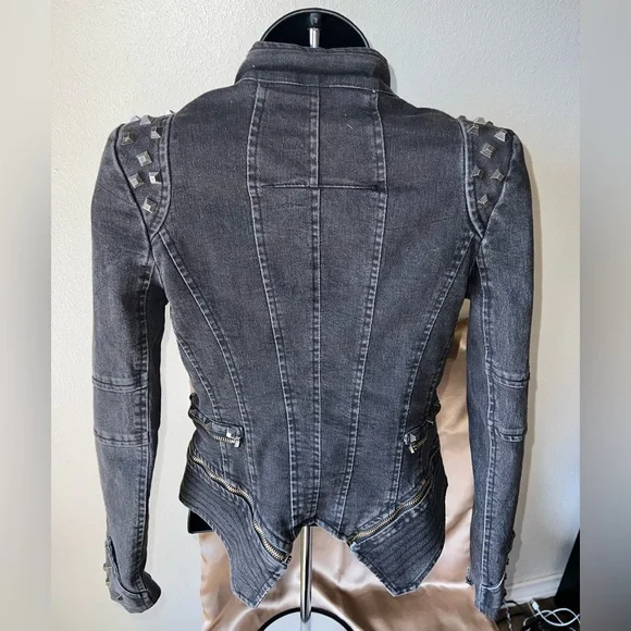 Lookbook Store punk studded notched lapel denim jacket